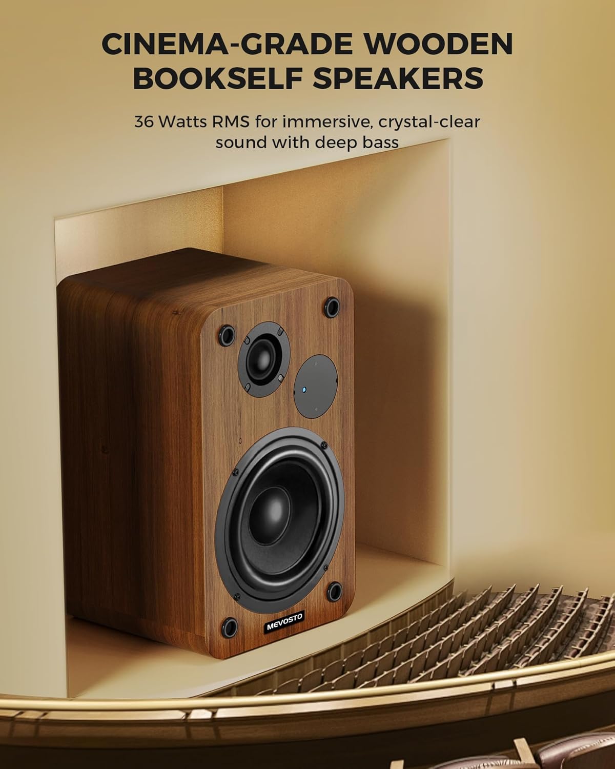 Active Bookshelf Speakers 36W RMS - BT 5.4 Wireless Speaker with 5 Inch Woofer, Silk Dome Tweeter PC Speakers - USB Digital Audio Studio Monitors Bass & Treble Adjust AUX Input for Record Player TV - Image 3