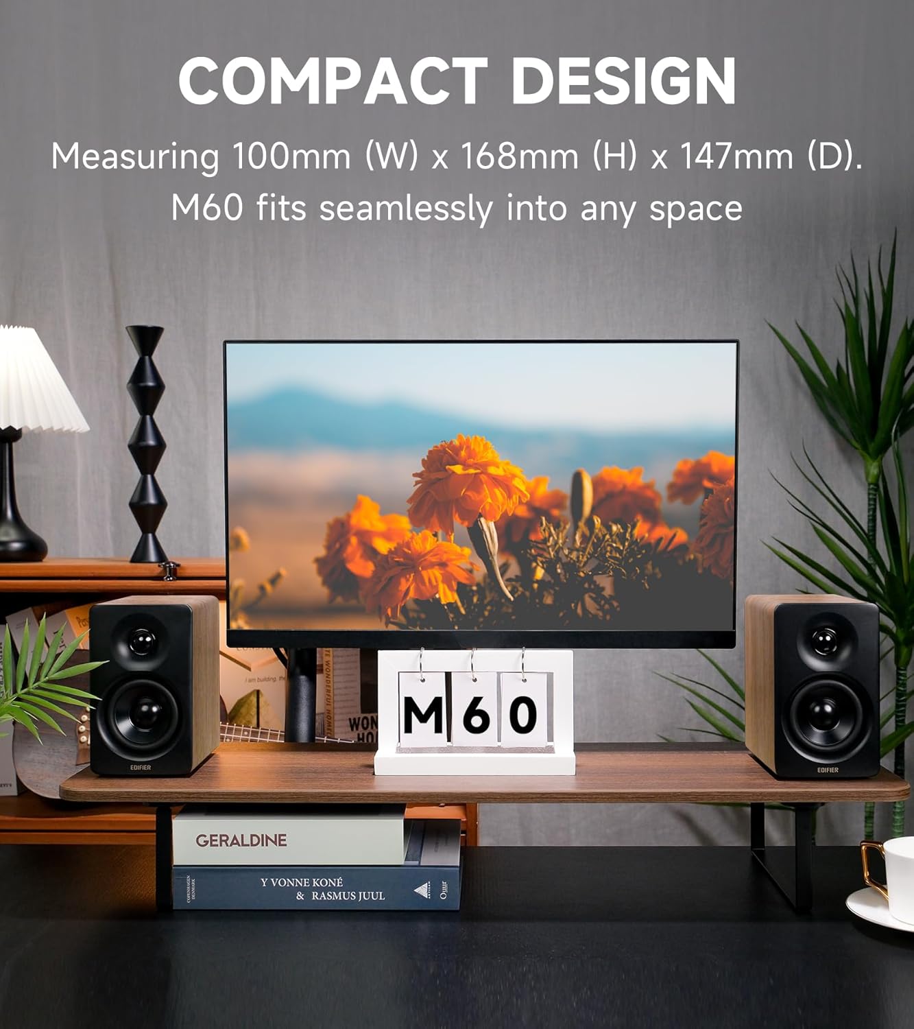 Edifier M60 Multimedia Speaker Bluetooth 5.3, 66W RMS, Hi-Res Audio & Hi-Res Wireless Audio, LDAC,3" Mid Bass & 1" Tweeter, USB-C & Aux Inputs, Compact Desktop Speaker – Classic Oak - Image 2