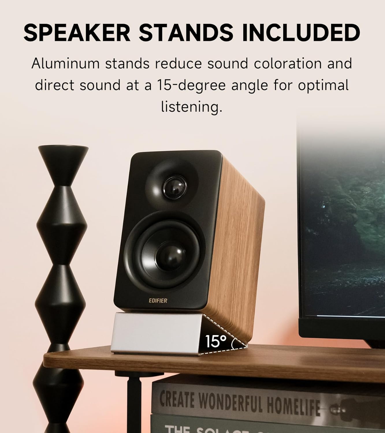 Edifier M60 Multimedia Speaker Bluetooth 5.3, 66W RMS, Hi-Res Audio & Hi-Res Wireless Audio, LDAC,3" Mid Bass & 1" Tweeter, USB-C & Aux Inputs, Compact Desktop Speaker – Classic Oak - Image 8