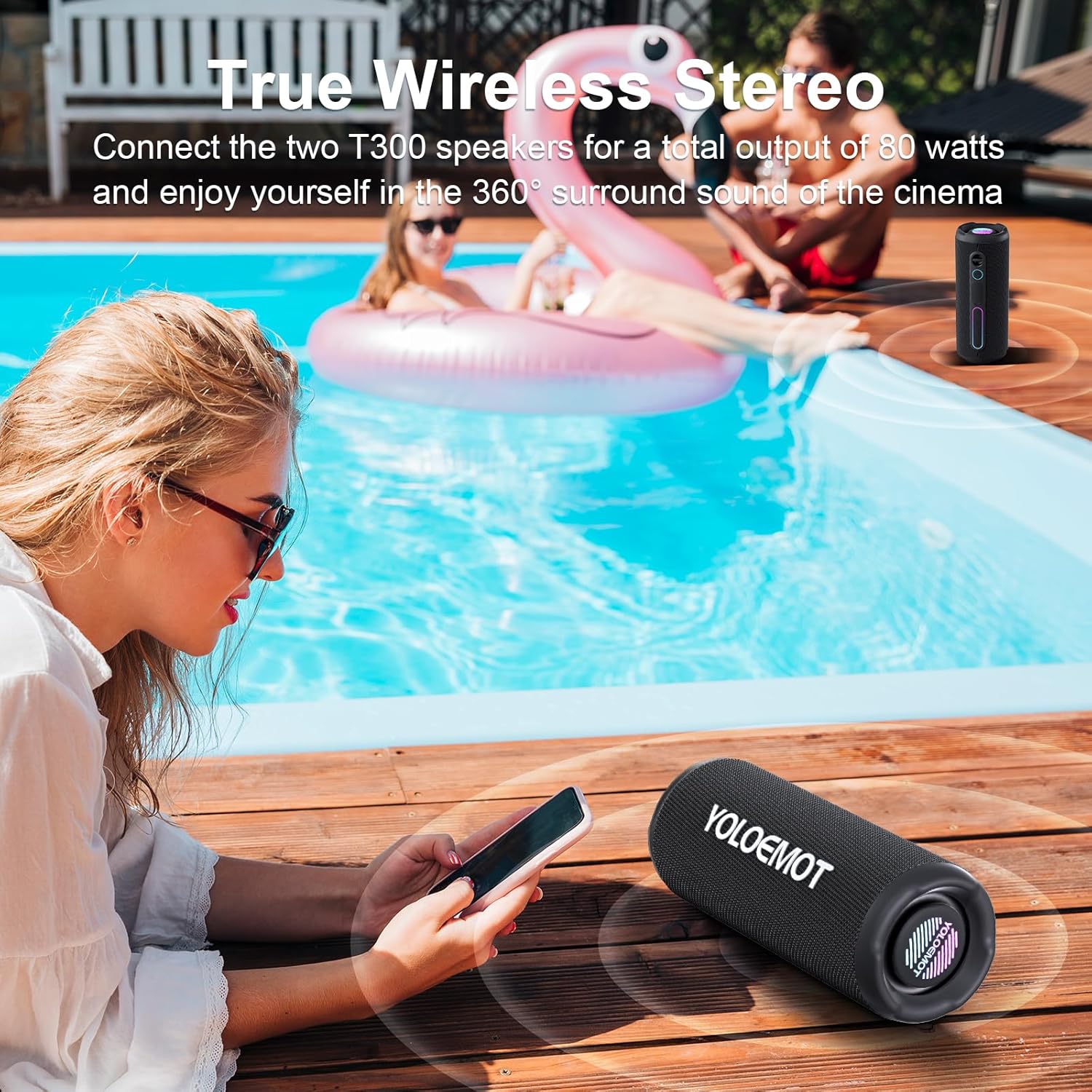 YOLOEMO 40W Portable Bluetooth Speaker, Enhanced Deep Bass, IPX7 Waterproof Outdoor Speaker with TWS Pairing, Bluetooth 5.3, 12H Playtime, RGB Lights, Ideal for Party, Beach, Camping - Image 4