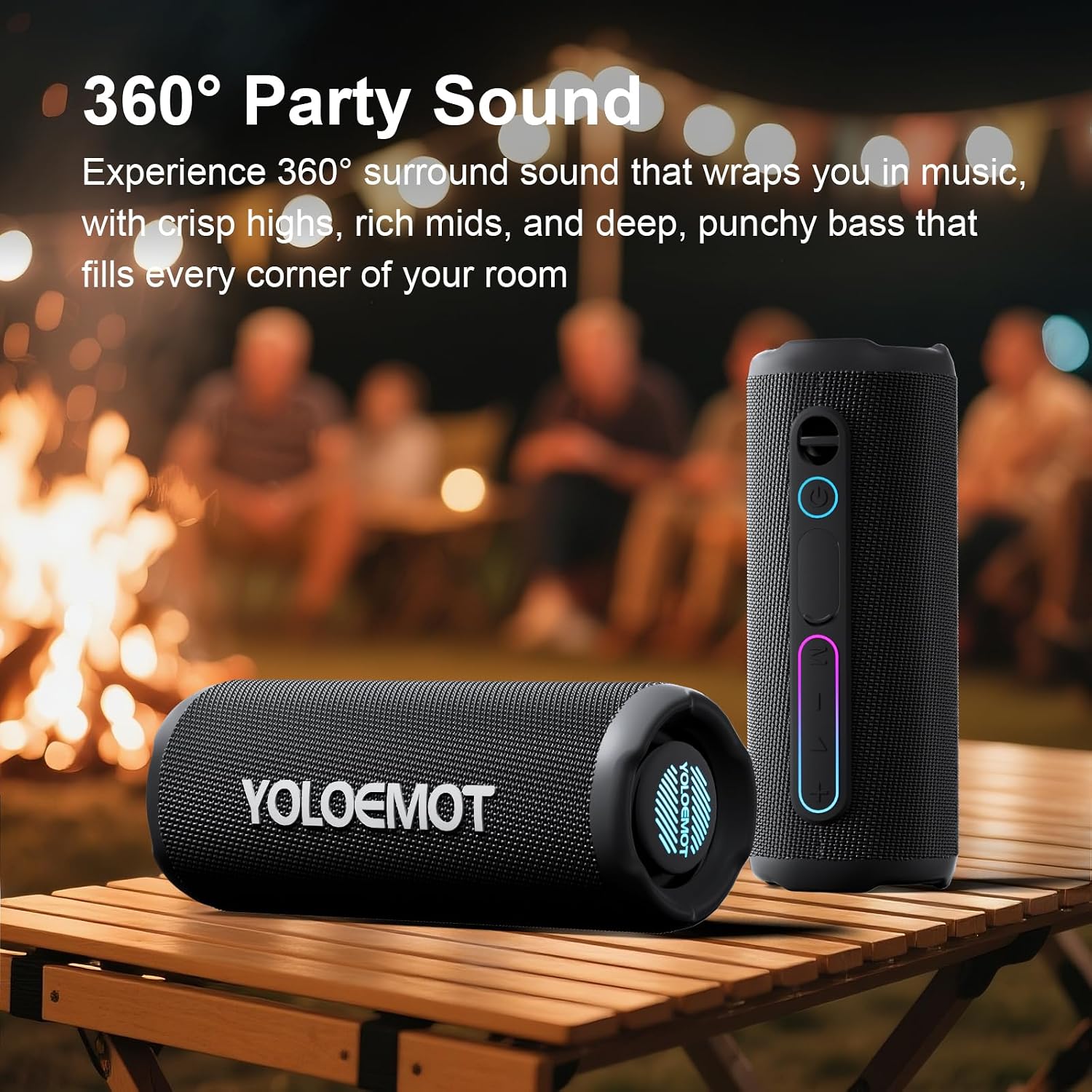 YOLOEMO 40W Portable Bluetooth Speaker, Enhanced Deep Bass, IPX7 Waterproof Outdoor Speaker with TWS Pairing, Bluetooth 5.3, 12H Playtime, RGB Lights, Ideal for Party, Beach, Camping - Image 9