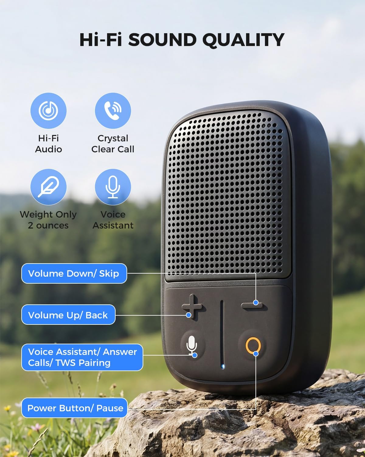 SUPERONE (Updated Version) Wearable Bluetooth Speaker with Voice Assistant & Mic, IPX7 Waterproof Clip-on Portable Speaker, TWS Pairing, Up to 30H of Play, for Outdoor Golf Work Pool - Image 3