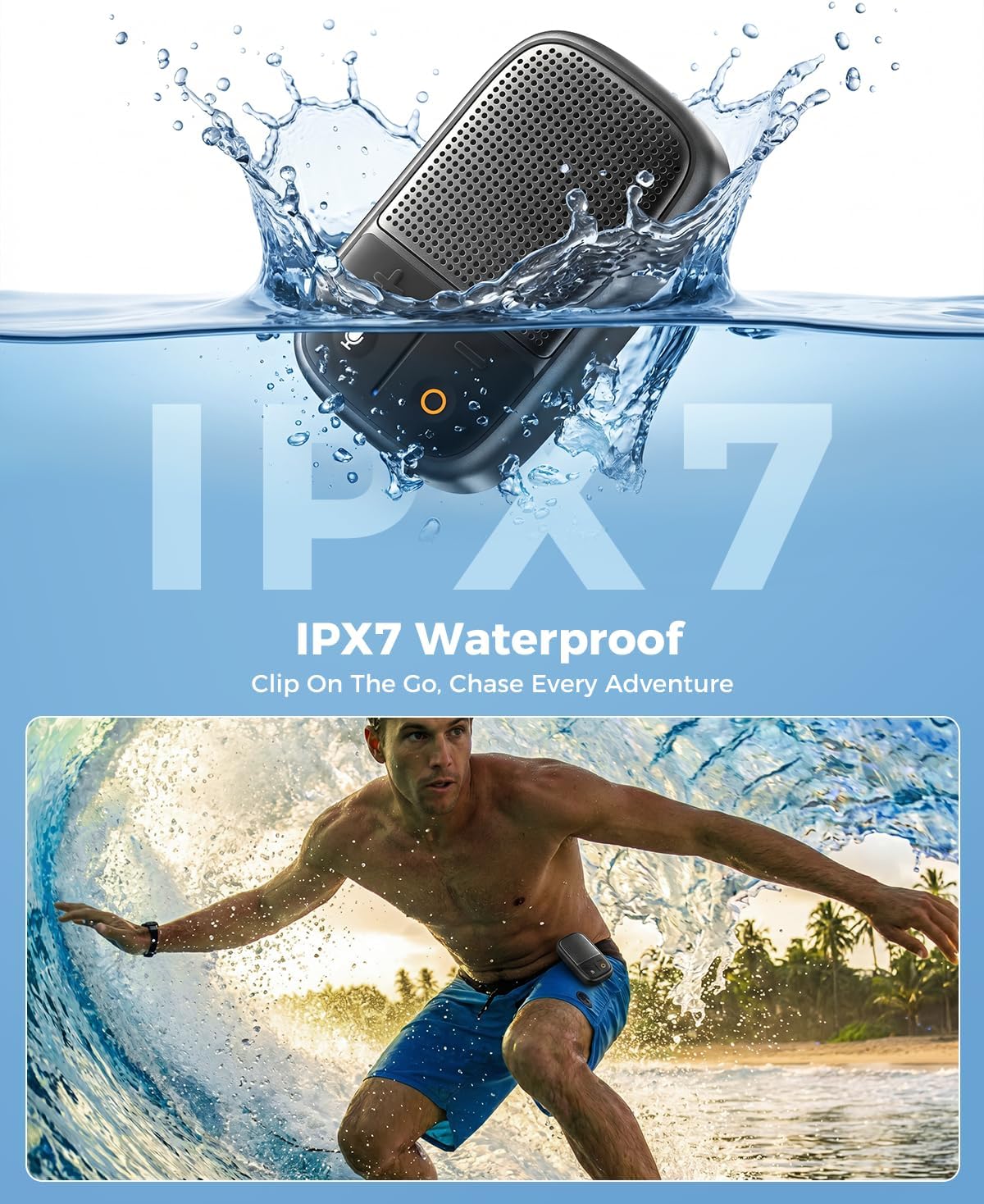 SUPERONE (Updated Version) Wearable Bluetooth Speaker with Voice Assistant & Mic, IPX7 Waterproof Clip-on Portable Speaker, TWS Pairing, Up to 30H of Play, for Outdoor Golf Work Pool - Image 4