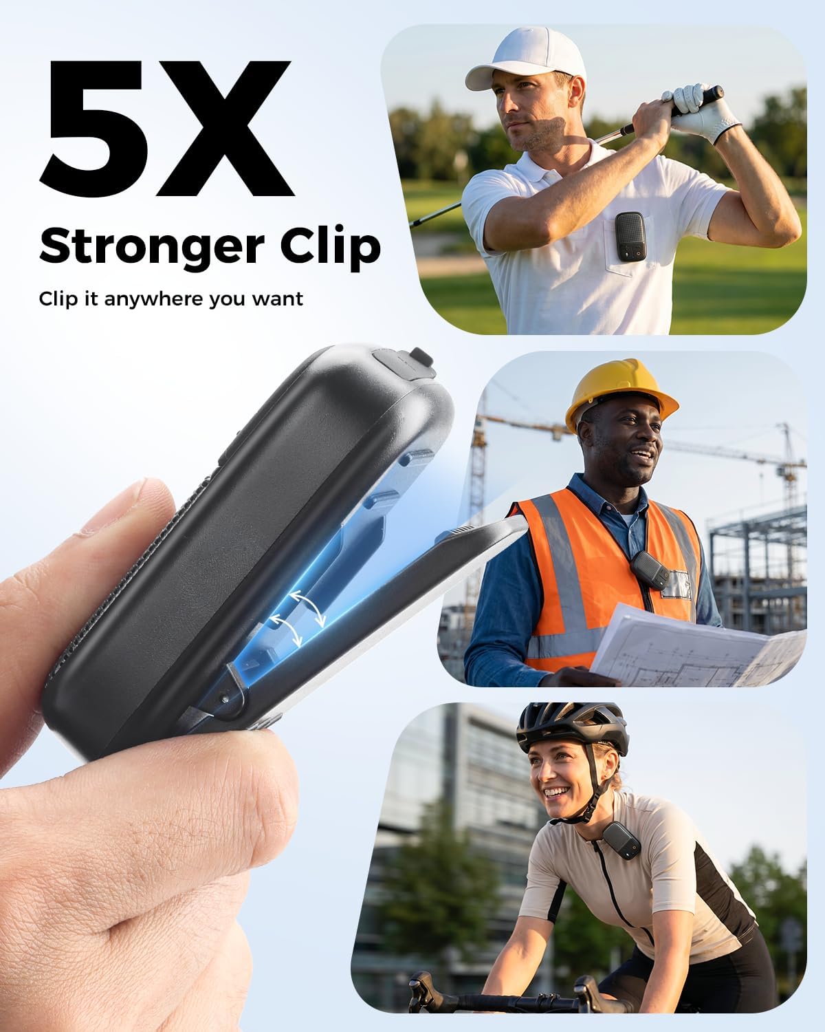 SUPERONE (Updated Version) Wearable Bluetooth Speaker with Voice Assistant & Mic, IPX7 Waterproof Clip-on Portable Speaker, TWS Pairing, Up to 30H of Play, for Outdoor Golf Work Pool - Image 6