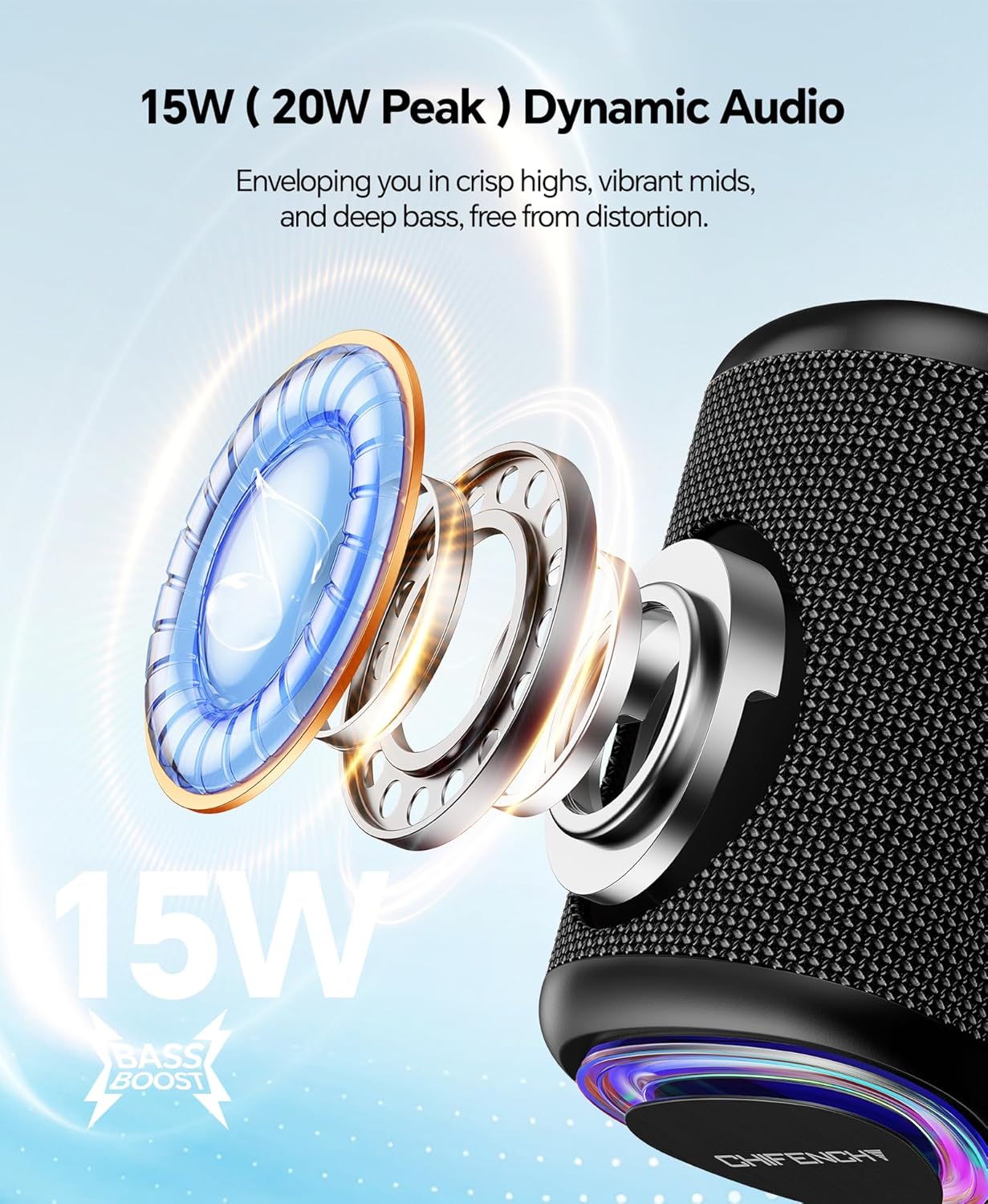 Portable Bluetooth Speaker Beach Essentials: IPX5 Waterproof for Outdoor/Powerful HD Sound/Dynamic Light/All Day Playtime/Wireless BT 5.3/TWS Pairing, Travel|Camping|Pool Accessorie, School Supplies - Image 2