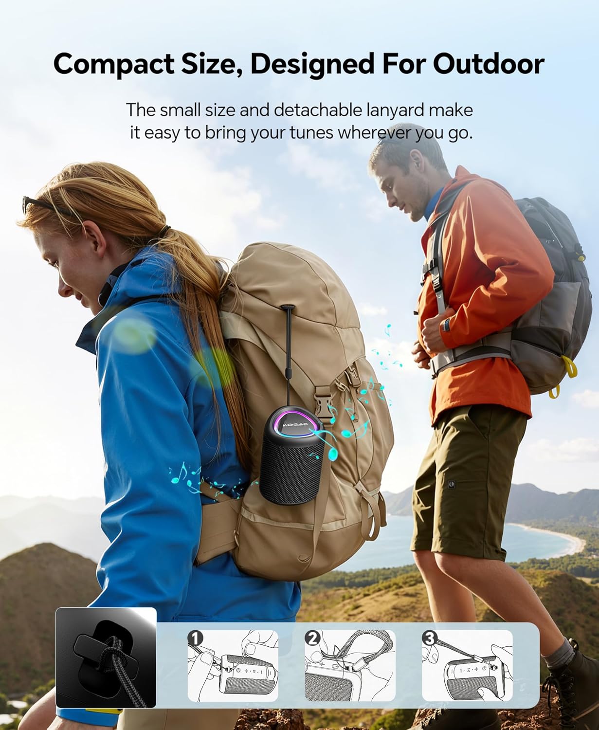 Portable Bluetooth Speaker Beach Essentials: IPX5 Waterproof for Outdoor/Powerful HD Sound/Dynamic Light/All Day Playtime/Wireless BT 5.3/TWS Pairing, Travel|Camping|Pool Accessorie, School Supplies - Image 4