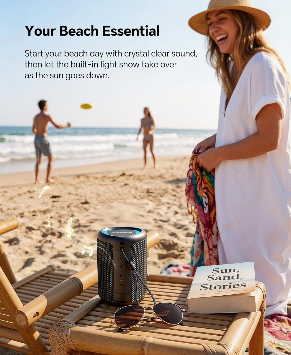 Portable Bluetooth Speaker Beach Essentials: IPX5 Waterproof for Outdoor/Powerful HD Sound/Dynamic Light/All Day Playtime/Wireless BT 5.3/TWS Pairing, Travel|Camping|Pool Accessorie, School Supplies - Image 5